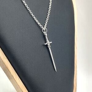 925 Sterling Silver Necklace w/ Silver Elven Sword Pendant Valentines Birthday